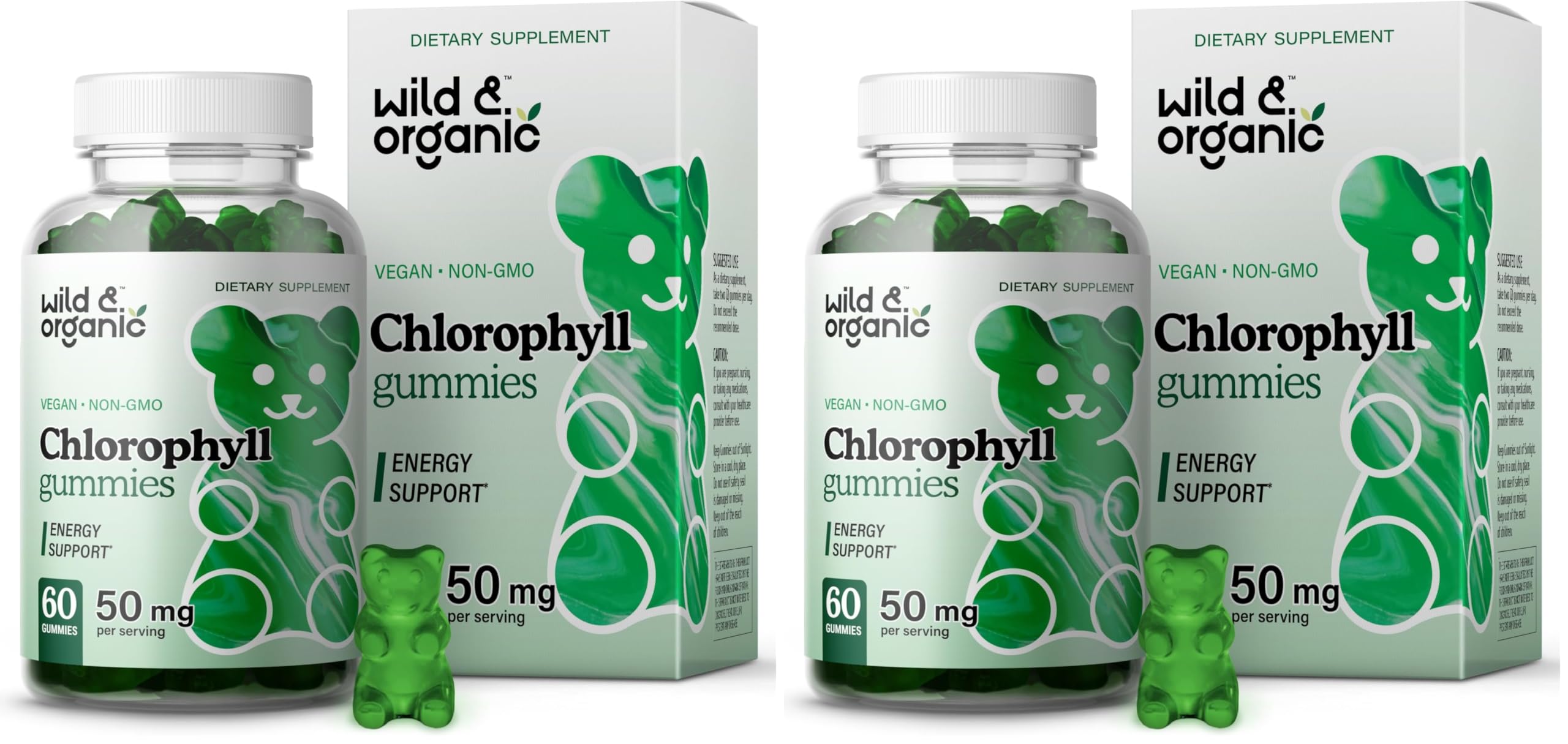 Front view of Wild & Organic Chlorophyll Gummies 50mg bottle