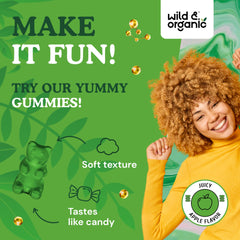 Apple-flavored chlorophyll gummies on white background
