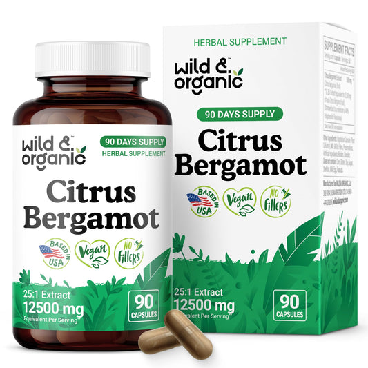 Wild & Organic Citrus Bergamot Capsules bottle with 500 mg label