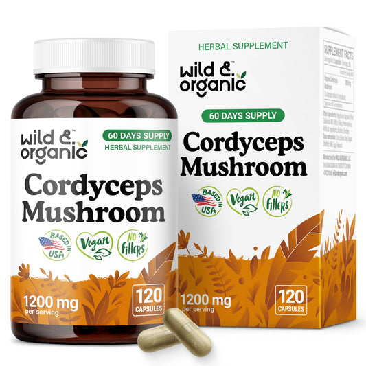 Wild & Organic Cordyceps Mushroom Capsules bottle front label
