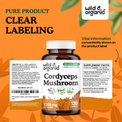 Supplement facts panel for Cordyceps Mushroom Capsules