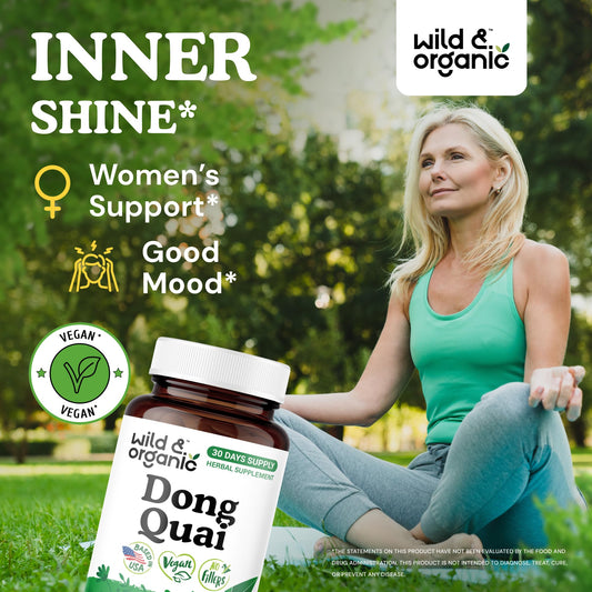 Close-up of Wild & Organic Dong Quai Capsule showing vegan coating