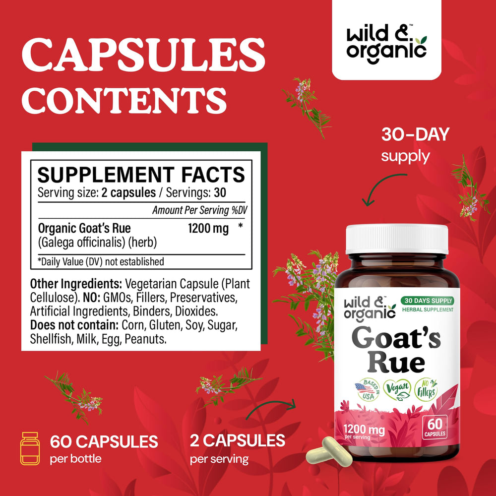 Side view of the Wild & Organic Goat's Rue capsules bottle