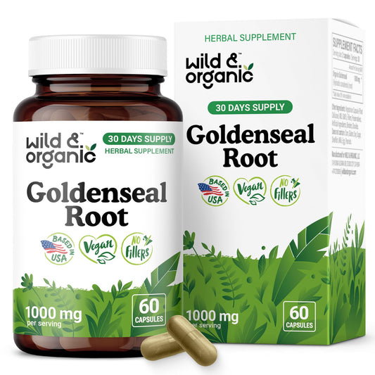 Front view of Wild & Organic Goldenseal Root Capsules bottle