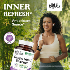 Close-up of grape seed extract capsules with smooth vegan coating