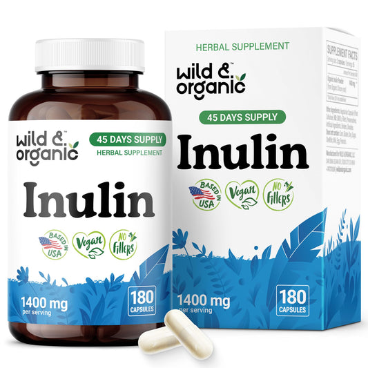 Front view of Wild & Organic Inulin Capsules 1400 mg bottle