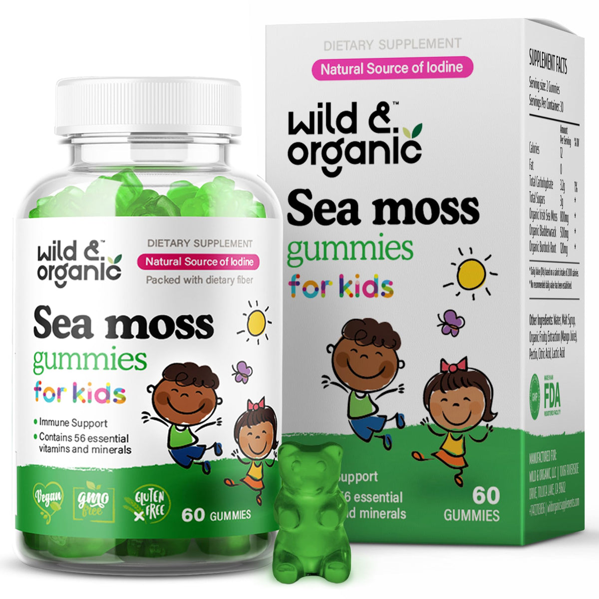 Wild & Organic Irish Sea Moss Gummies for Kids 800mg Immune Support bottle