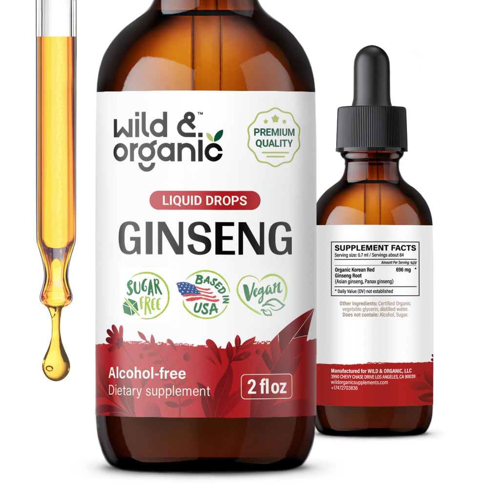Wild & Organic Korean Red Ginseng Drops bottle with label