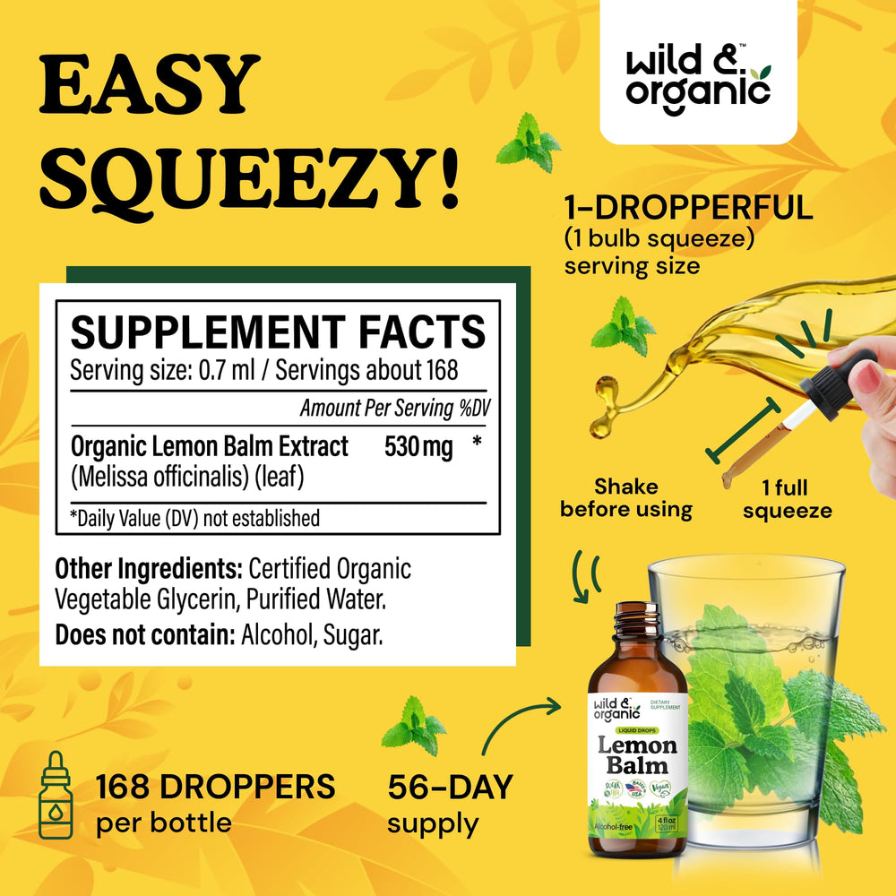 4 fl oz bottle of Wild & Organic lemon balm tincture
