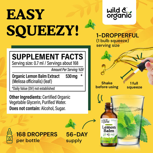 4 fl oz bottle of Wild & Organic lemon balm tincture