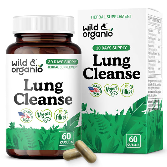 Front view of Wild & Organic Lung Cleanse Capsules bottle showing 60-count pack