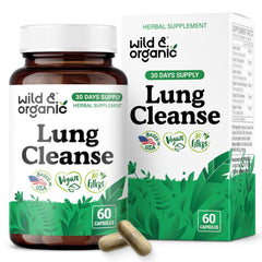 Front view of Wild & Organic Lung Cleanse Capsules bottle showing 60-count pack