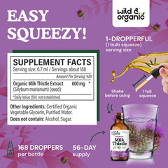 Product label for Wild & Organic Milk Thistle tincture