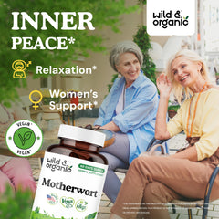 Back label of Wild & Organic Motherwort Capsules with dosage information