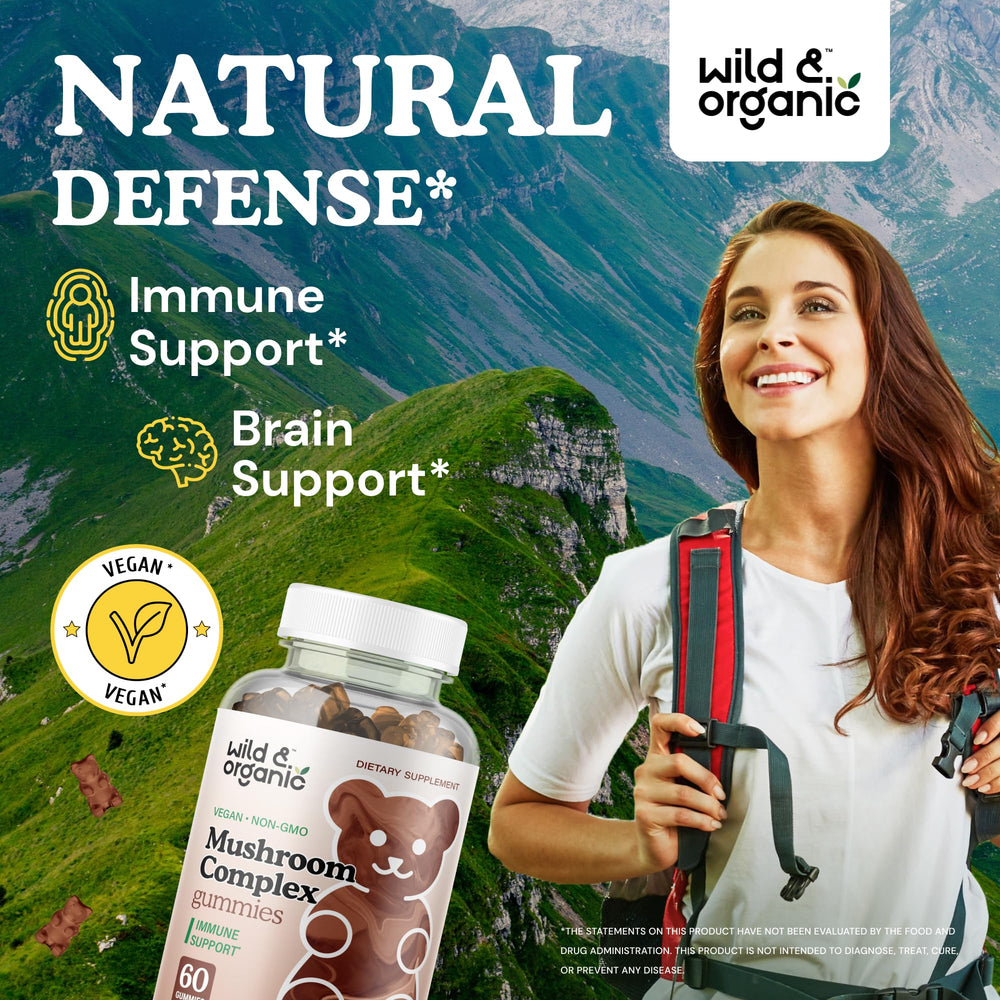 Product label for Wild & Organic Mushroom Gummies
