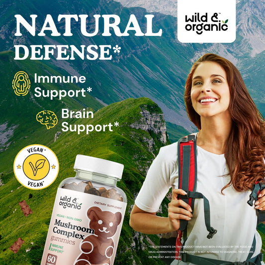 Product label for Wild & Organic Mushroom Gummies
