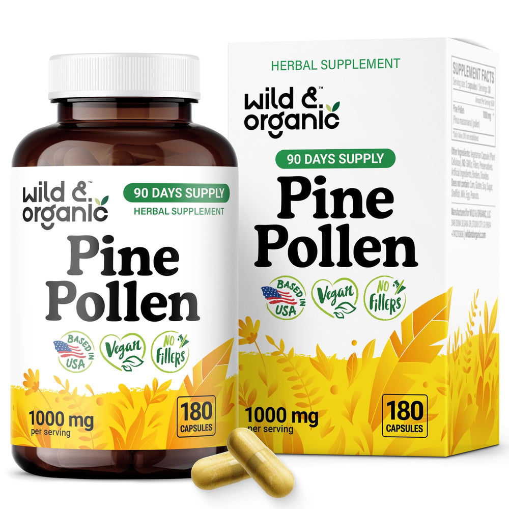 Bottle of Wild & Organic Pine Pollen for Men 1000 mg capsules
