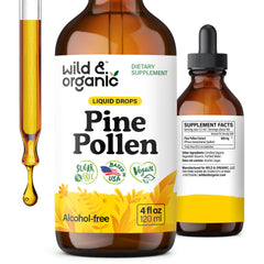 Front view of Wild & Organic Pine Pollen Tincture bottle, 4 oz