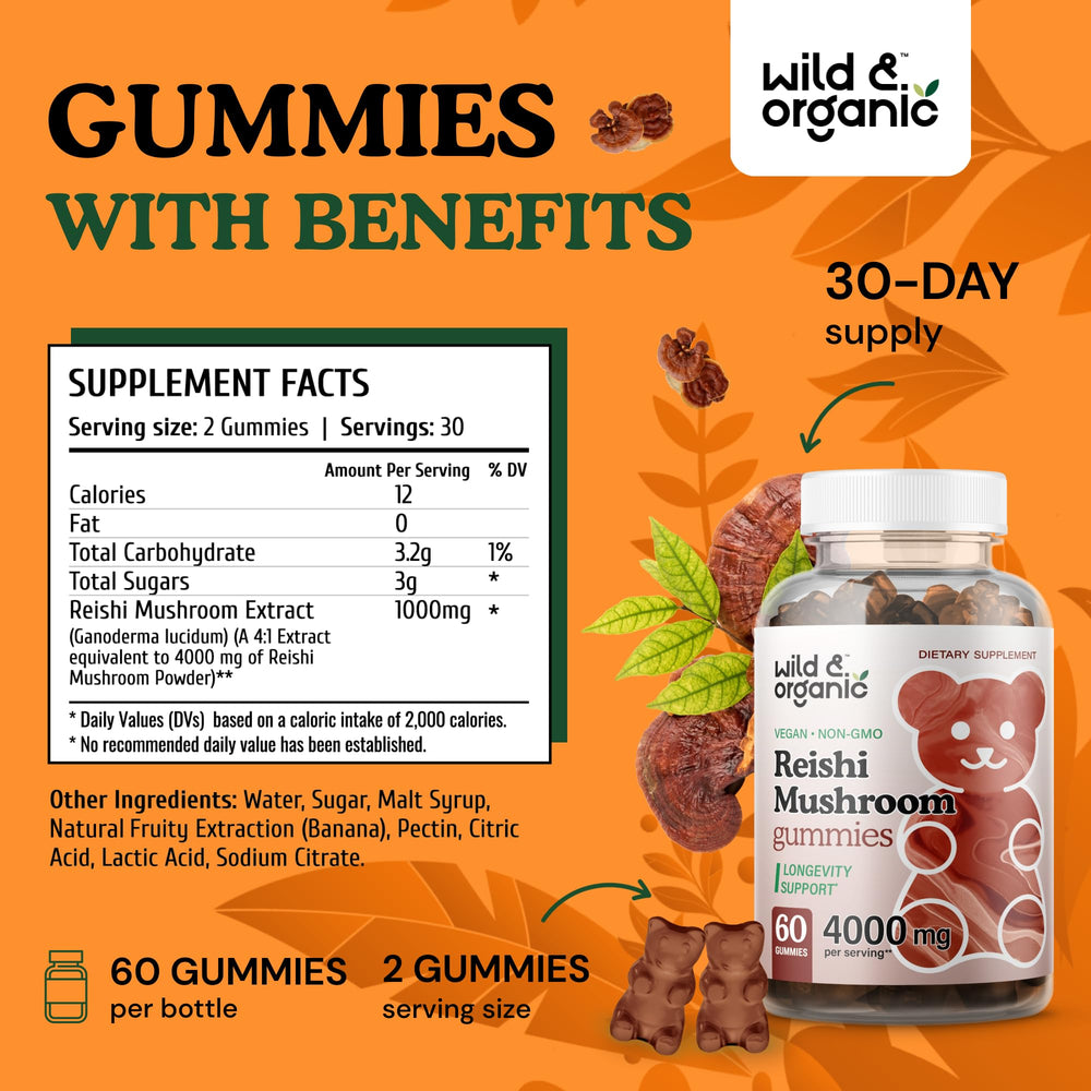 Gummies showing 1000 mg ganoderma lucidum extract per serving