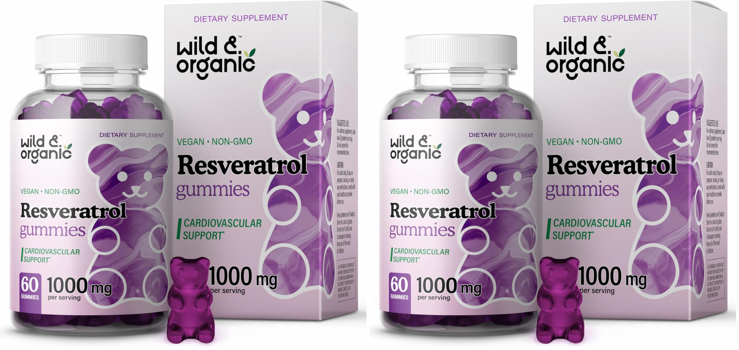 Front view of Wild & Organic Resveratrol Gummies 1000mg Pack of 2