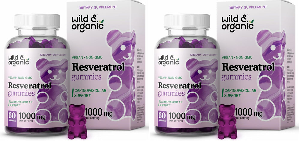 Front view of Wild & Organic Resveratrol Gummies 1000mg Pack of 2