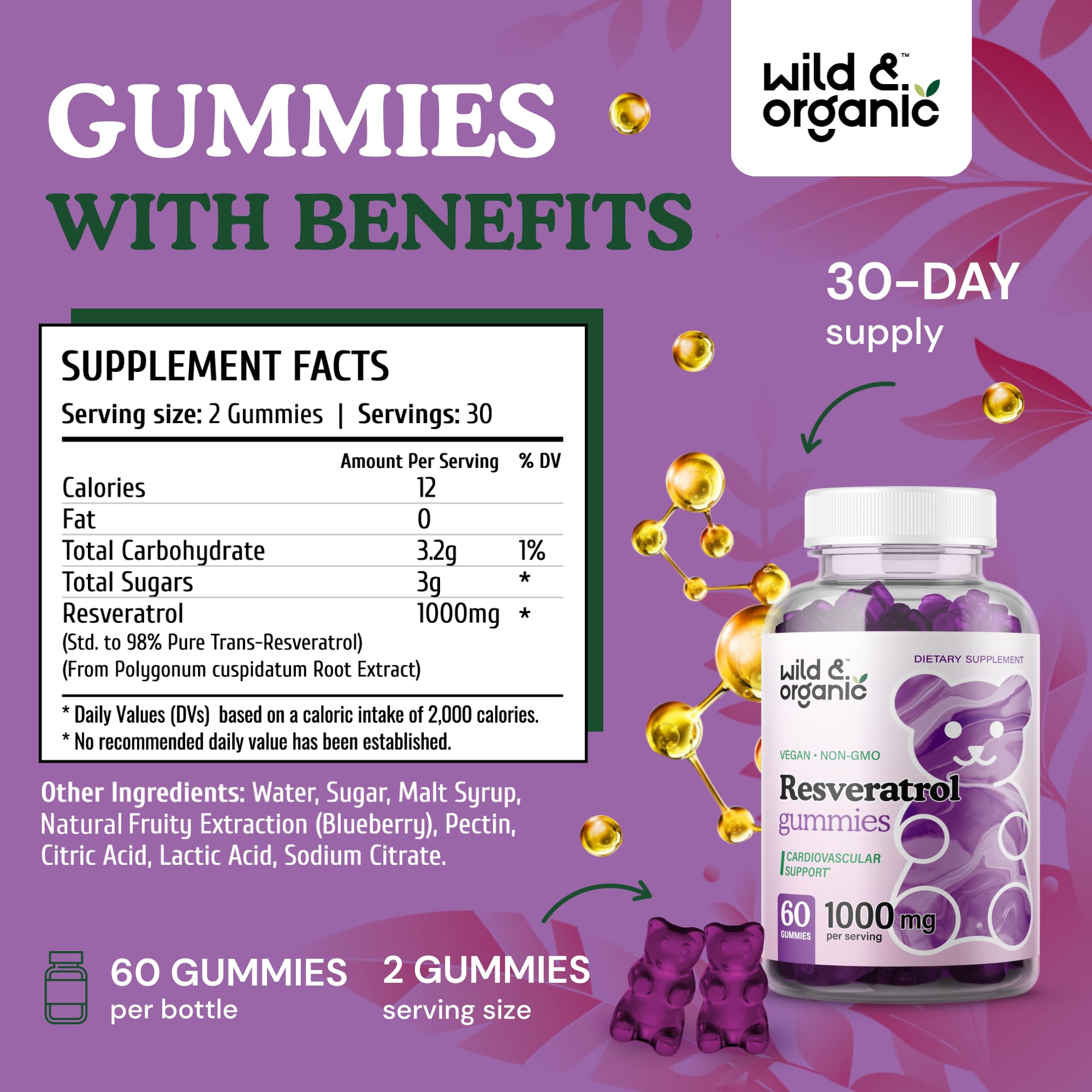 Blueberry-flavored resveratrol gummy close-up
