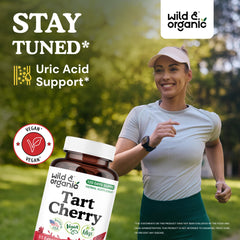 Close-up of tart cherry capsules showing 600 mg dose