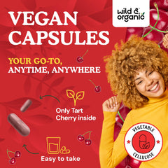 Vegan tart cherry capsules with vegetable cellulose coating