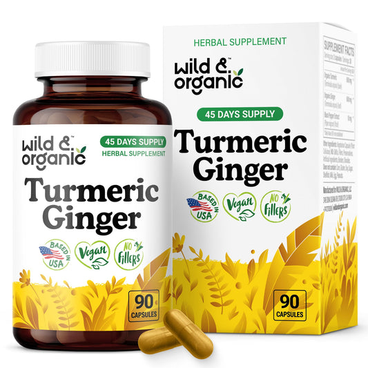 Wild & Organic Turmeric Ginger Capsules bottle front