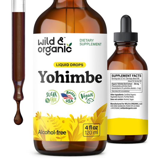 Front view of Wild & Organic Yohimbe Drops bottle