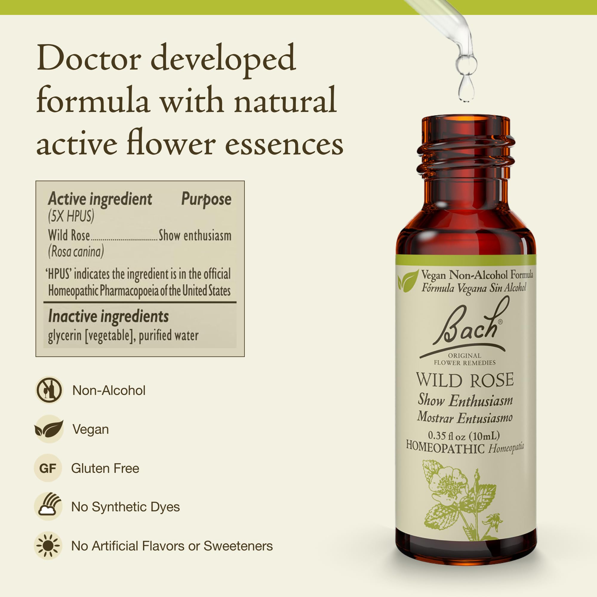 Wild Rose flower remedy for enthusiasm in a 10mL dropper
