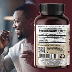 Nutrition facts and allergen-free, non-GMO attributes of WILD SOCIETY Beef Liver Capsules