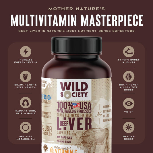 Bottle and packaging for WILD SOCIETY Beef Liver Capsules
