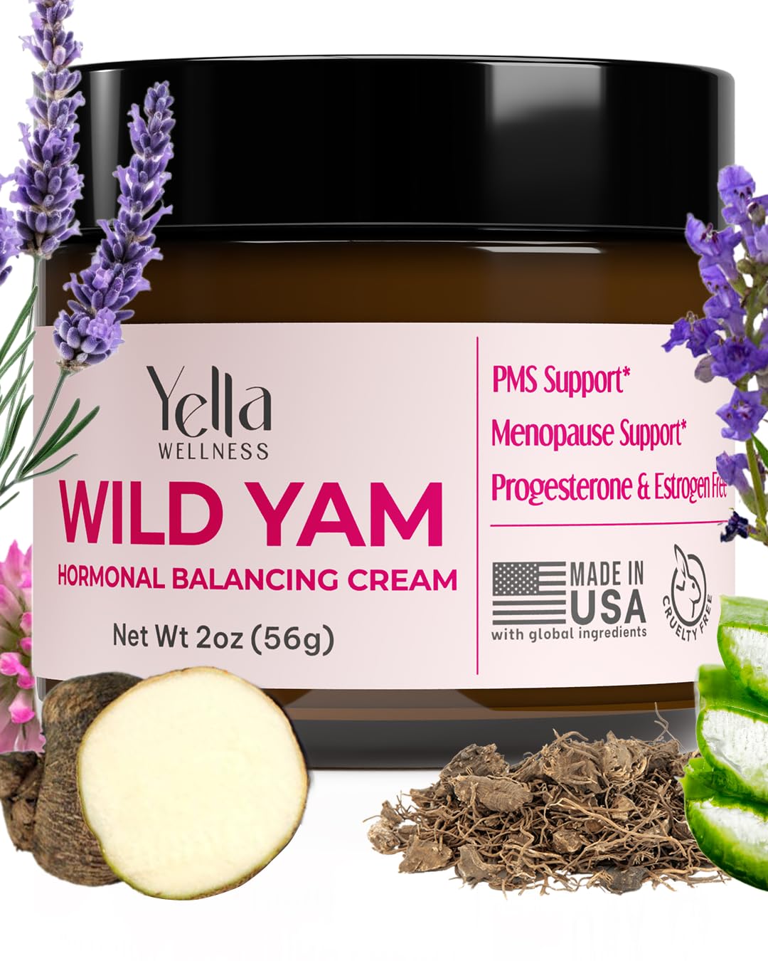 Front view of 2oz Wild Yam Cream jar labeled Organic Wild Yam Cream