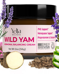 Front view of 2oz Wild Yam Cream jar labeled Organic Wild Yam Cream
