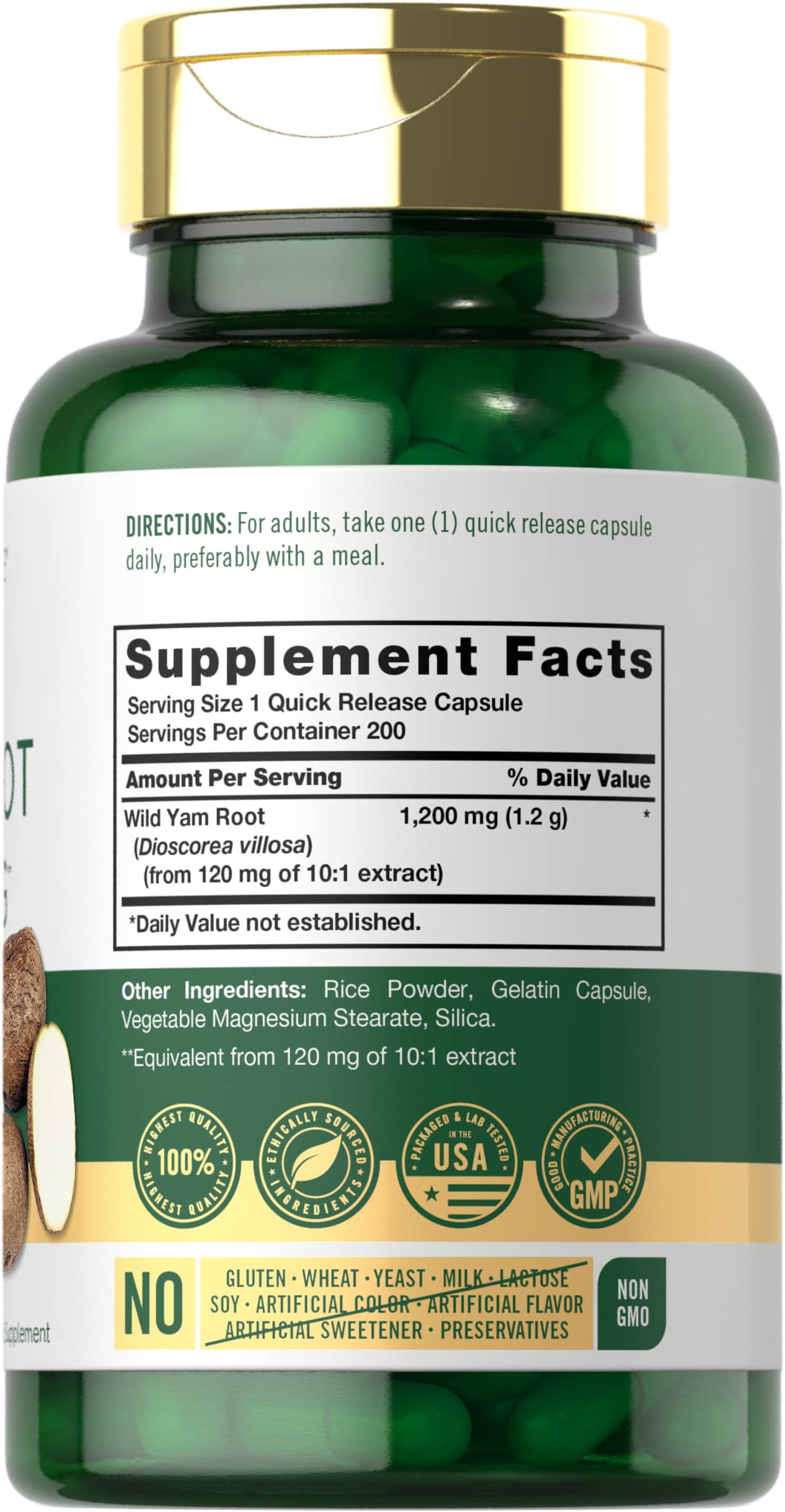 Capsule with Wild Yam Root extract delivering 1200 mg equivalent