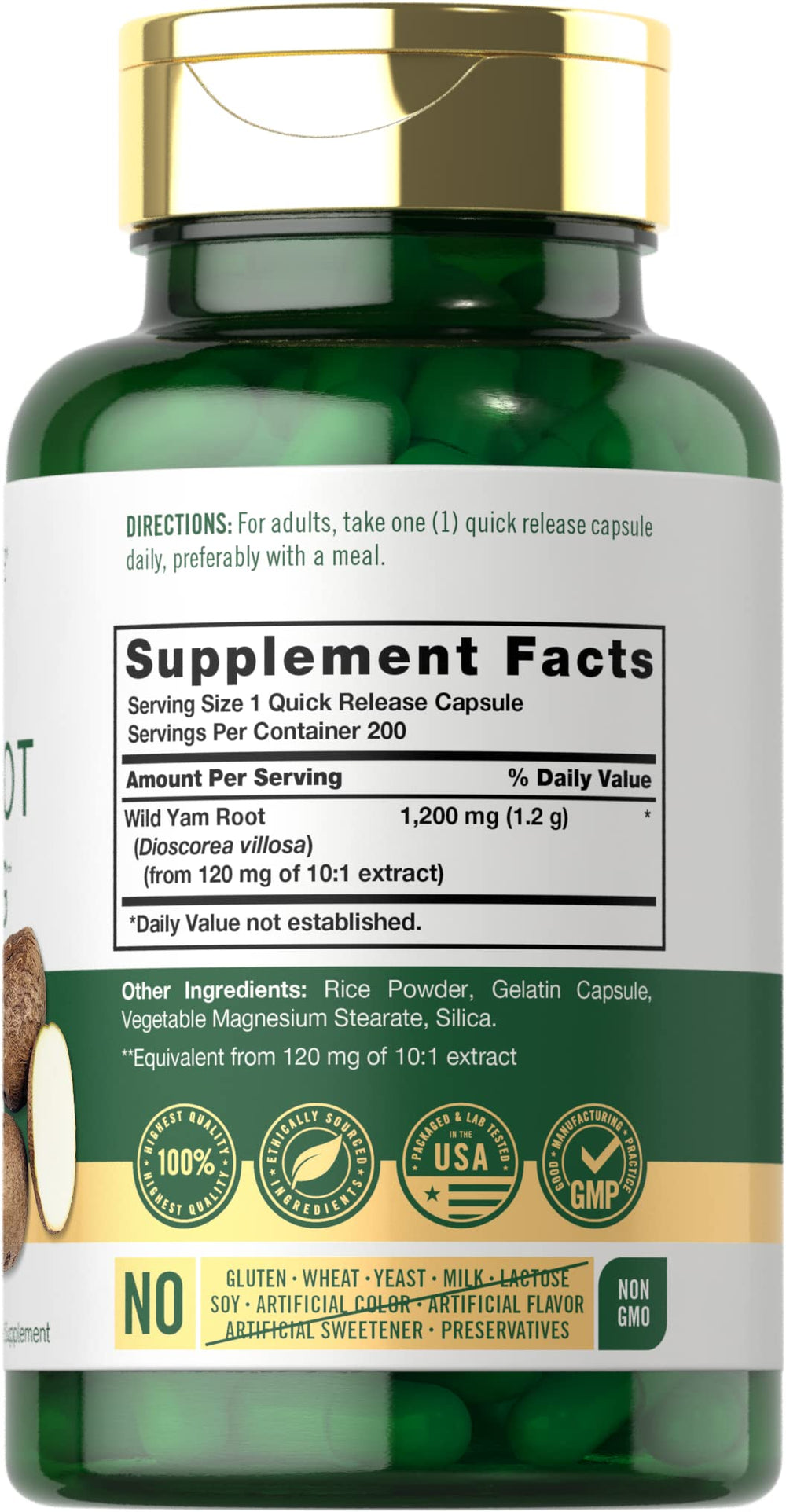 Capsule with Wild Yam Root extract delivering 1200 mg equivalent