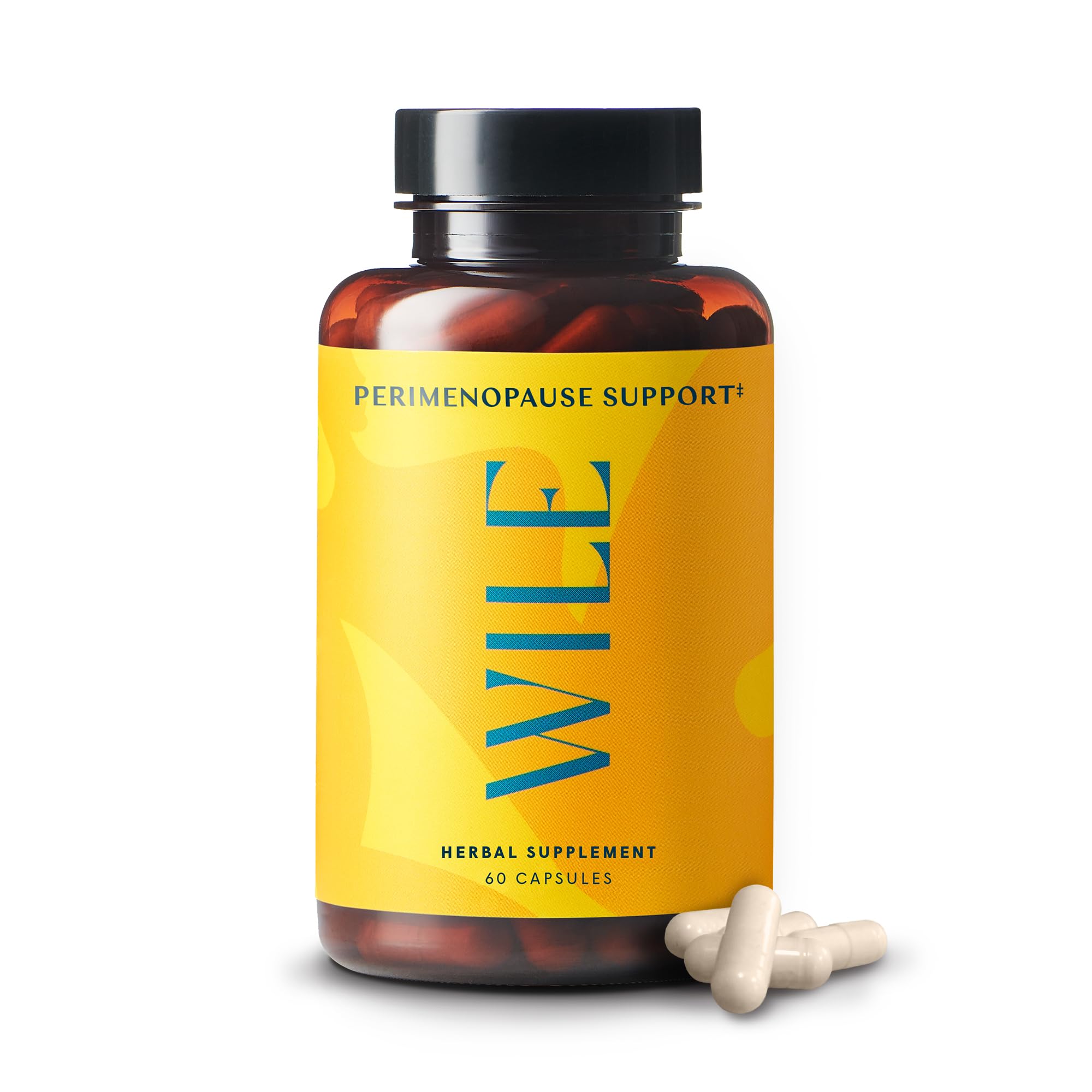 WILE bottle on bedside table suggests easy routine for hot flashes.