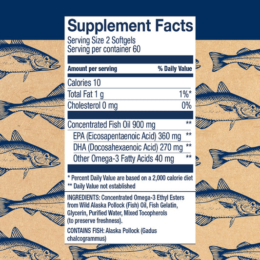 Close-up of mini easy-swallow fish oil softgels