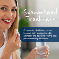 Close-up of small, easy-to-swallow softgels