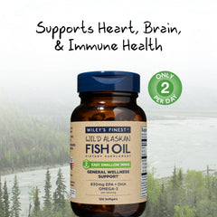 Mini Softgels and packaging for Wiley's Finest Wild Alaskan Fish Oil Easy Swallow Minis
