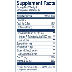 Bold Vision softgels close-up emphasizing omega-7 and lutein for potential eye comfort.