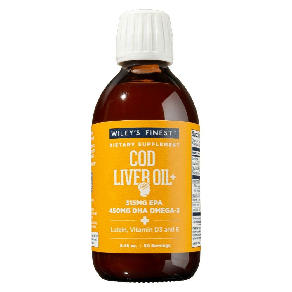 Bottle of Wiley's Finest Cod Liver Oil Orange Flavor