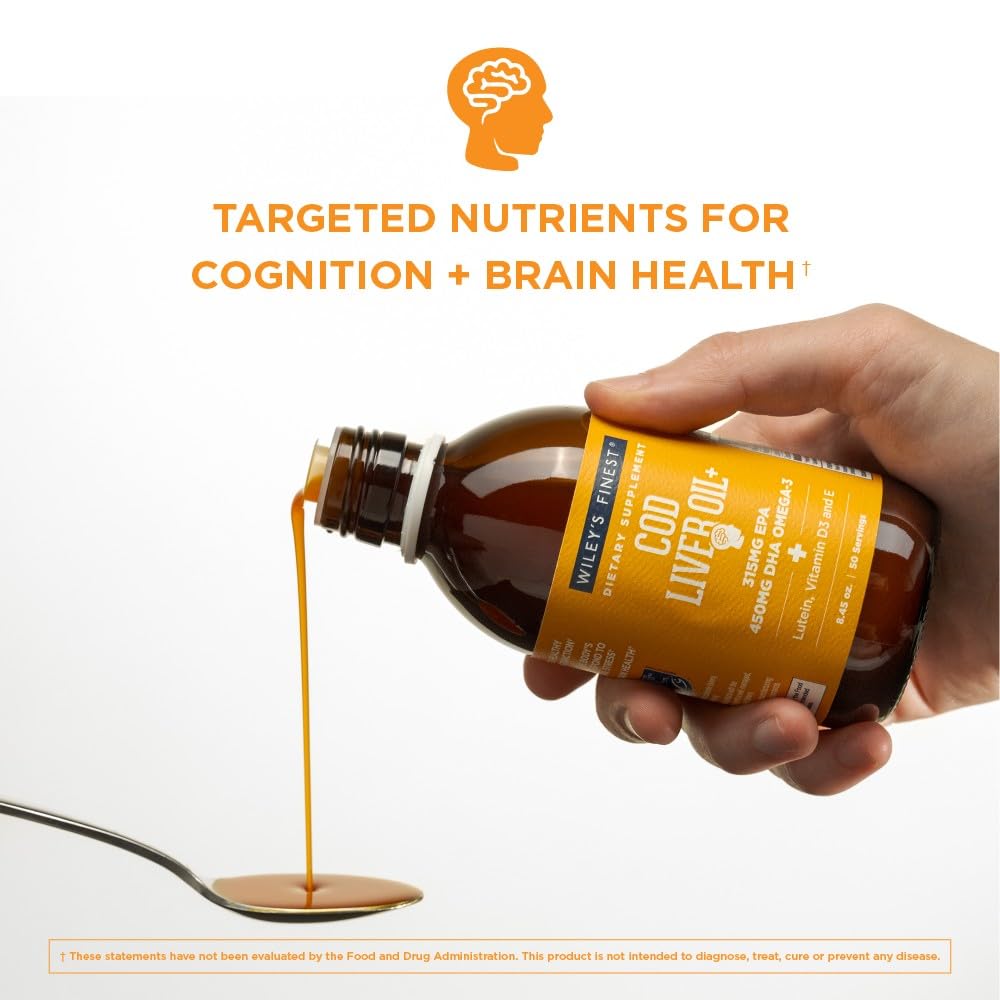 Nutrition facts panel on Wiley's Finest cod liver oil bottle