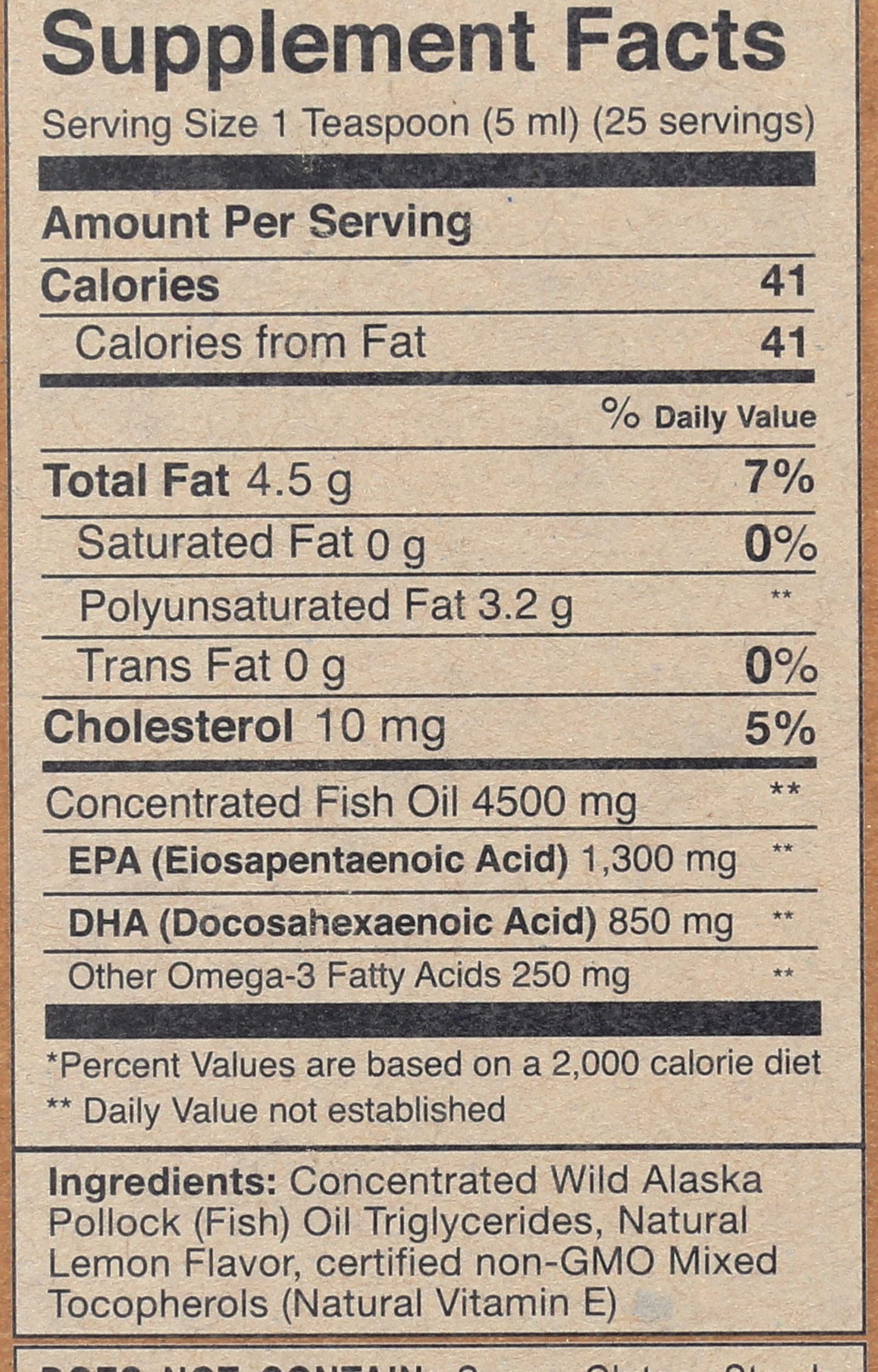 Lemon-flavored omega-3 liquid supplement