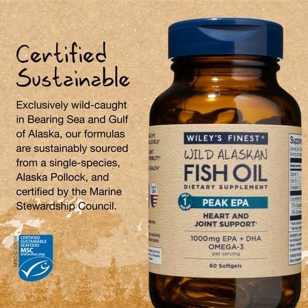 Wiley's Finest Peak EPA sustainability logo highlights MSC-certified wild Alaskan fishing.
