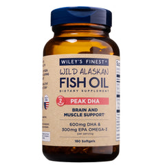 Wiley's Finest Peak DHA bottle—high potency omega-3 for daily omega-3 support.