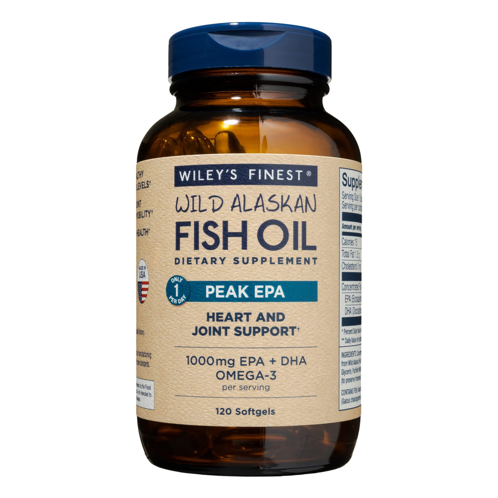 Bottle of Wiley's Finest Wild Alaskan Fish Oil Peak EPA