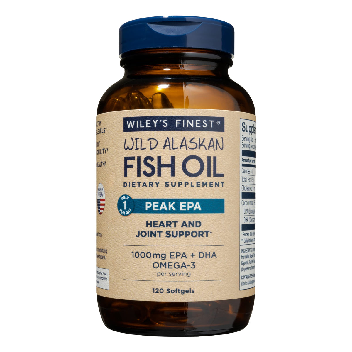 Bottle of Wiley's Finest Wild Alaskan Fish Oil Peak EPA