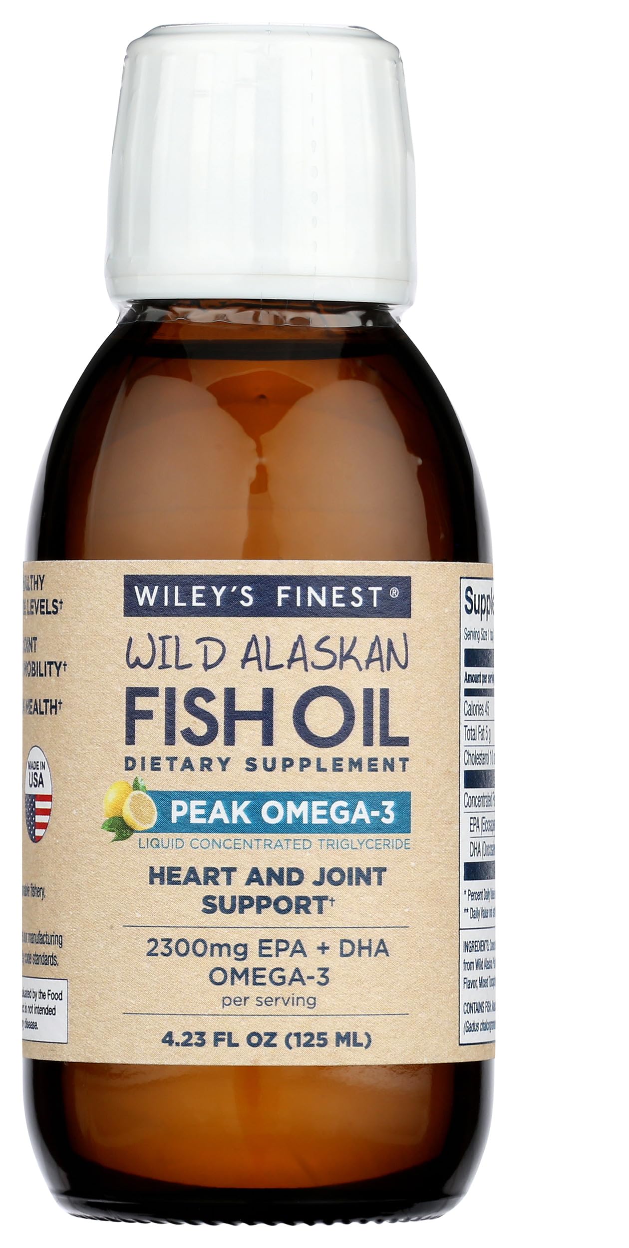 Wiley’s Finest Wild Alaskan Fish Oil Peak Omega-3 Lemon Liquid bottle